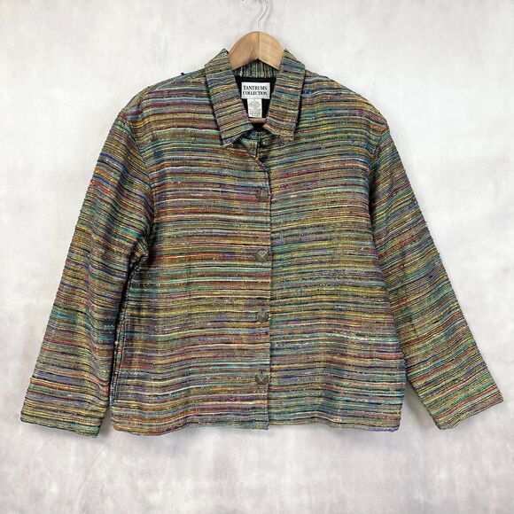 VTG Tantrums Collection Metallic Jacket Womens Small Silk Blend Textured Rainbow - Picture 1 of 9